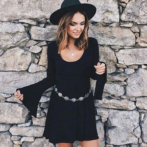 Honey Punch Black Bell Sleeve Mini Dress